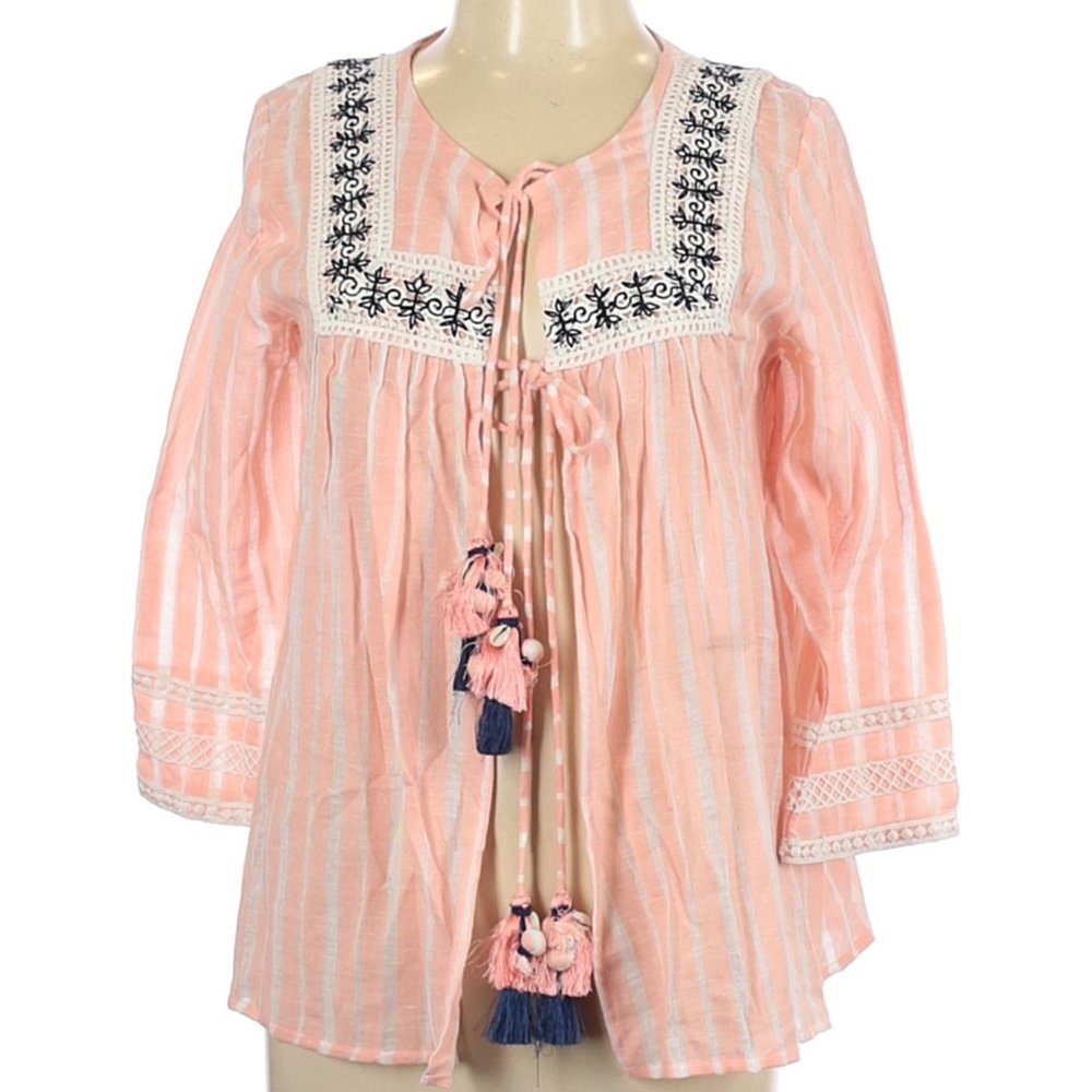 Hemant and Nandita Tie Front Tassel Cover Up Top